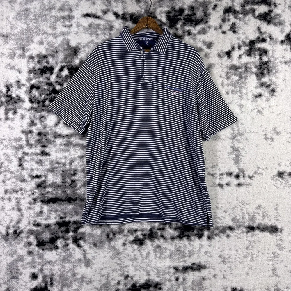Polo Sport Ralph Lauren Polo Shirt Mens‎ Size Medium Striped Blue White Logo